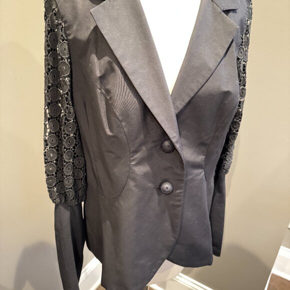 Anne Fontaine Charlottine Black Lace Eyelet Sleeve Blazer - Picture 6 of 11
